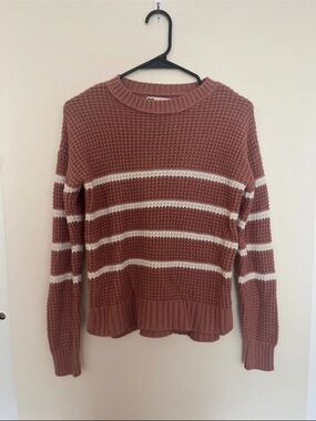 SO Mauve Pink Striped Waffle Crewneck Sweater